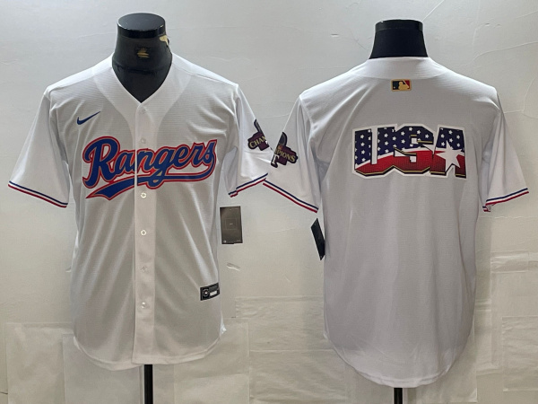 Personalized Men’s Texas Rangers Team Big Logo White 2024 Gold Collection Cool Base Stitched Baseball Jerseys