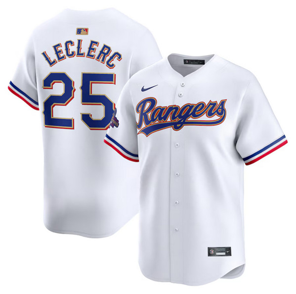 Personalized Men’s Texas Rangers #25 Jose Leclerc White 2024 Gold Collection Cool Base Stitched Baseball Jersey