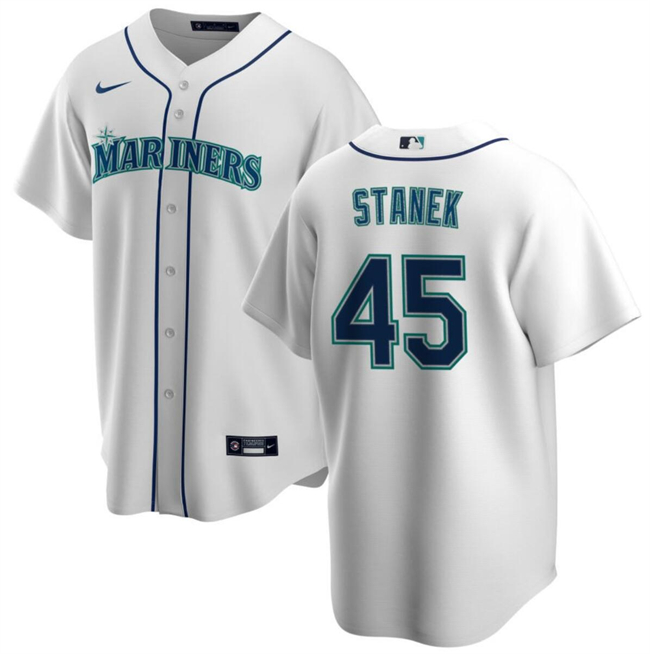 Personalized Men’s Seattle Mariners #45 Ryne Stanek White Cool Base Stitched Jersey