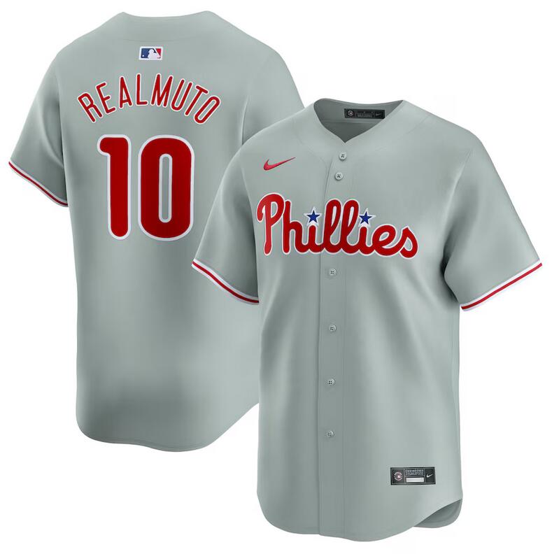 Personalized Men’s Philadelphia Phillies #10 J.T. Realmuto Grey Away Limited Stitched Jersey