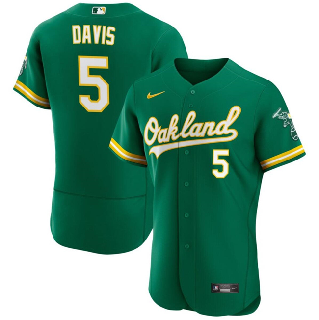 Personalized Men’s Oakland Athletics #5 J.D. Davis Green Flex Base Stitched Jersey
