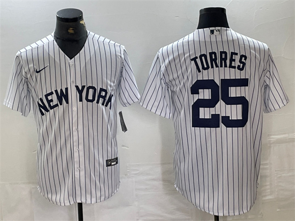 Personalized Men’s New York Yankees #25 Gleyber Torres White Cool Base Stitched Baseball Jersey