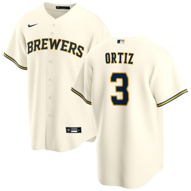 Personalized Men’s Milwaukee Brewers #3 Joey Ortiz Cream Cool Base Stitched Baseball Jersey