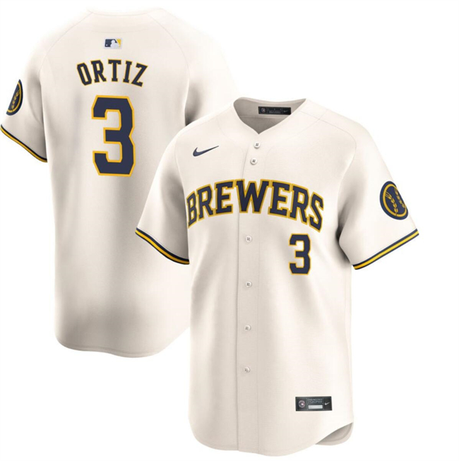 Personalized Men’s Milwaukee Brewers #3 Joey Ortiz Cream Home Limited Stitched Baseball Jersey