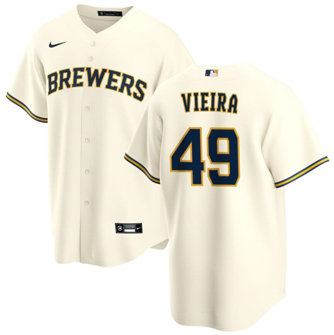 Personalized Men’s Milwaukee Brewers #49 Thyago Vieira Cream Cool Base Stitched Baseball Jersey