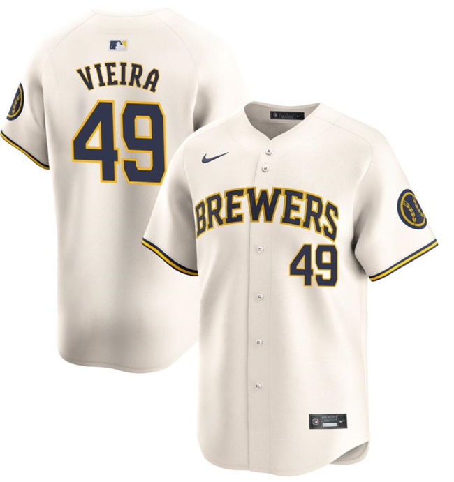 Personalized Men’s Milwaukee Brewers #49 Thyago Vieira Cream Home Limited Stitched Baseball Jersey