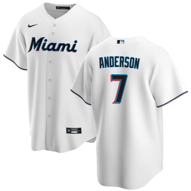 Personalized Men’s Miami Marlins #7 Tim Anderson White Cool Base Stitched Baseball Jersey