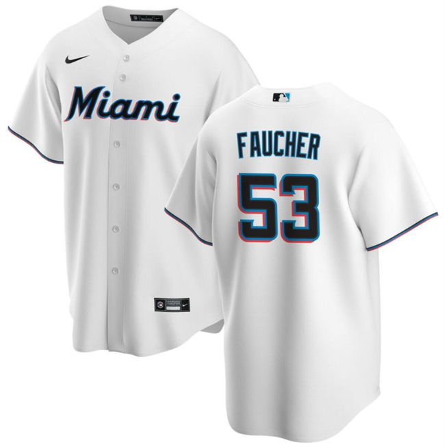 Personalized Men’s Miami Marlins #53 Calvin Faucher White Cool Base Stitched Baseball Jersey