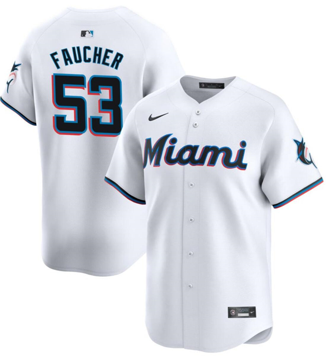 Personalized Men’s Miami Marlins #53 Calvin Faucher White Home Limited Stitched Baseball Jersey