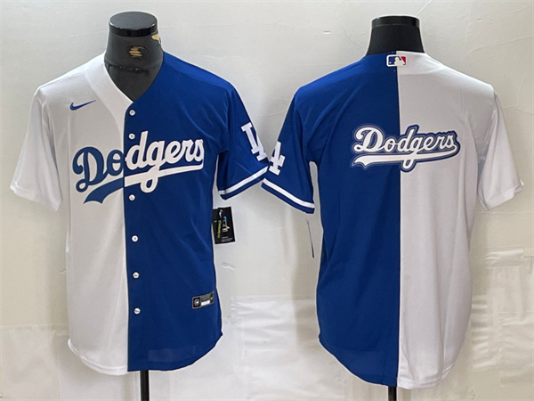 Personalized Men’s Los Angeles Dodgers Team Big Logo White Blue Split Cool Base Stitched Baseball Jersey