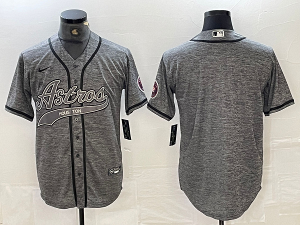 Personalized Men’s Houston Astros Blank Grey With Patch Cool Base Stitched Baseball Jersey