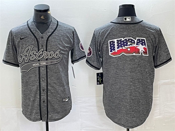 Personalized Men’s Houston Astros Grey Team Big Logo With Patch Cool Base Stitched Baseball Jerseys