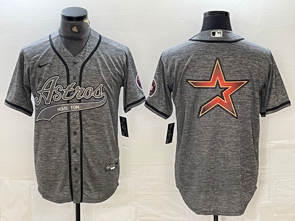 Personalized Men’s Houston Astros Grey Team Big Logo With Patch Cool Base Stitched Baseball Jerseys 1