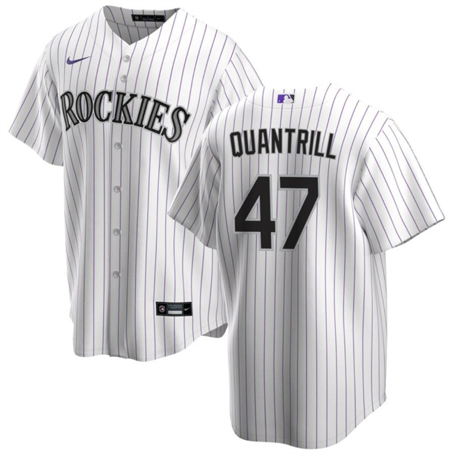 Personalized Men’s Colorado Rockies #47 Cal Quantrill White Cool Base Stitched Baseball Jersey