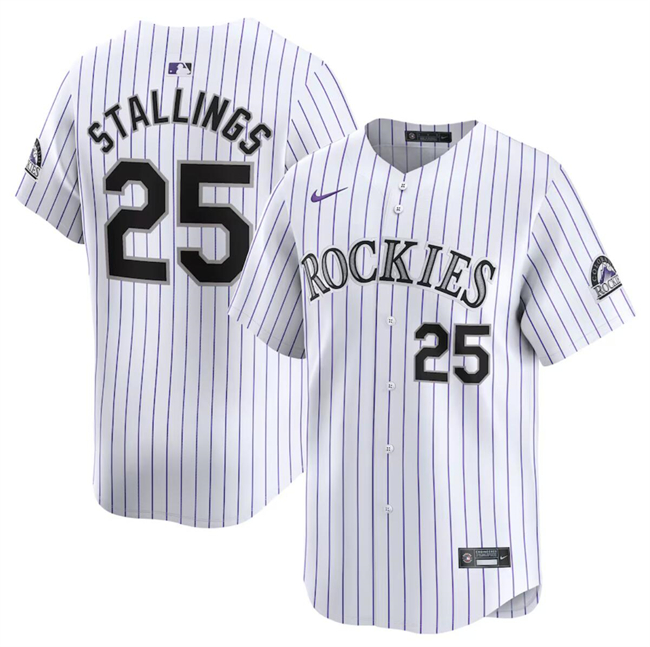 Personalized Men’s Colorado Rockies #25 Jacob Stallings White Home Limited Stitched Baseball Jersey