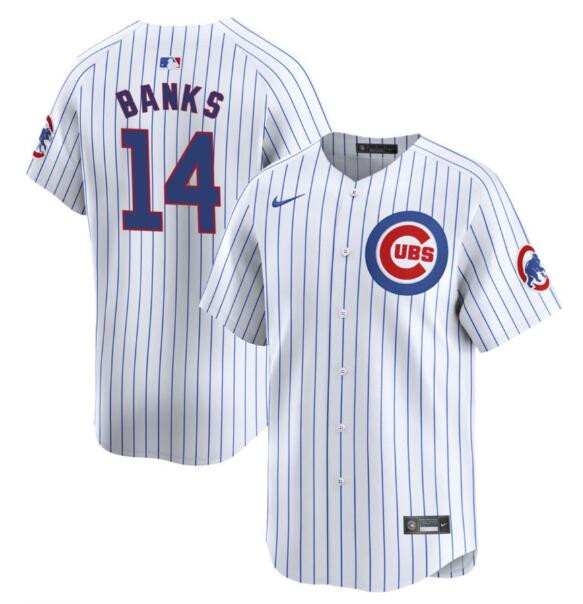 Personalized Men’s Chicago Cubs #14 Ernie Banks White Home Limited Stitched Baseball Jersey