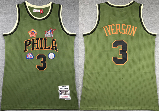 Personalized Men’s Philadelphia 76ers #3 Allen Iverson Green 1996-97 Throwback Stitched Basketball Jersey