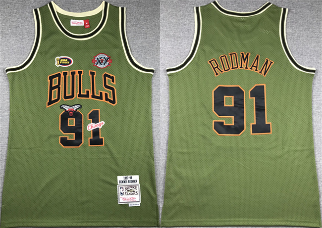 Personalized Men’s Chicago Bulls #91 Dennis Rodman Green 1997-98 Throwback Stitched Basketball Jersey