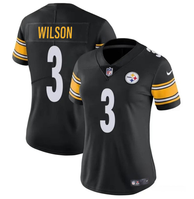 Personalized Women’s Pittsburgh Steelers #3 Russell Wilson Black Stitched Football Jersey(Run Small)