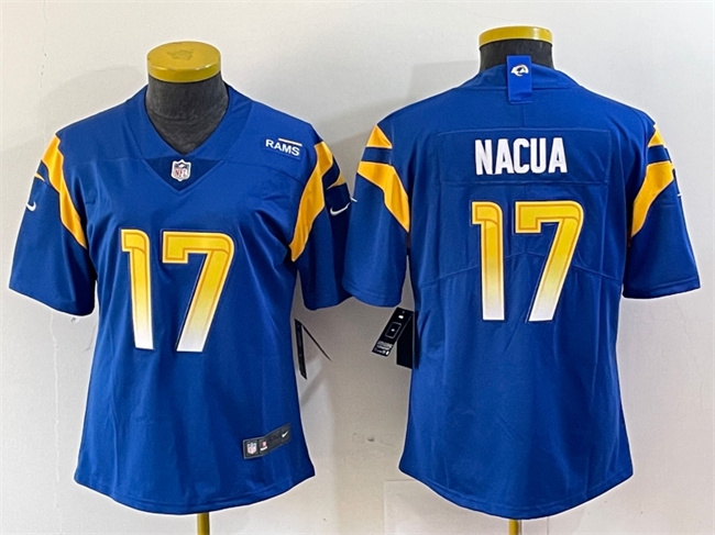 Personalized Women’s Los Angeles Rams #17 Puka Nacua Blue Untouchable Limited Stitched Jersey(Run Small)