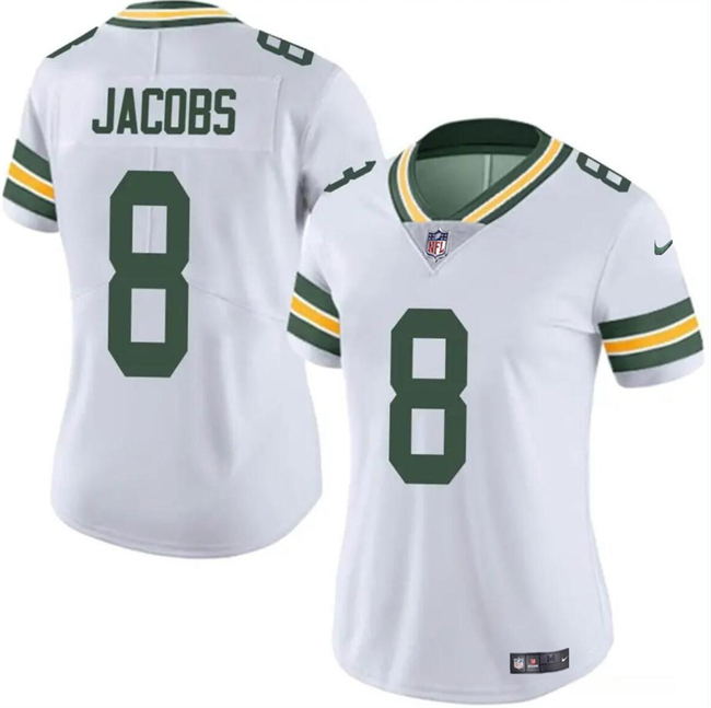 Personalized Women’s Green Bay Packers #8 Josh Jacobs White Untouchable Limited Stitched Jersey(Run Small)