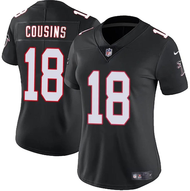 Personalized Women’s Atlanta Falcons #18 Kirk Cousins Black 2023 Stitched Jersey(Run Small)
