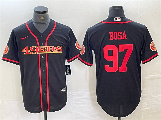 Personalized Men’s San Francisco 49ers #97 Nick Bosa Black With Patch Cool Base Stitched Baseball Jersey