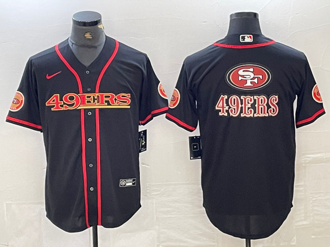 Personalized Men’s San Francisco 49ers Black Team Big Logo With Patch Cool Base Stitched Baseball Jersey