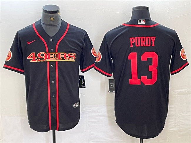 Personalized Men’s San Francisco 49ers #13 Brock Purdy Black With Patch Cool Base Stitched Baseball Jersey