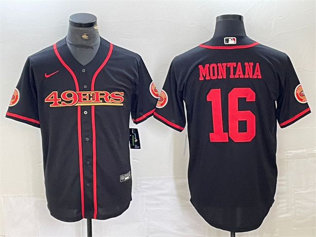Personalized Men’s San Francisco 49ers #16 Joe Montana Black With Patch Cool Base Stitched Baseball Jersey