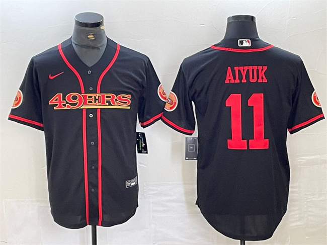 Personalized Men’s San Francisco 49ers #11 Brandon Aiyuk Black With Patch Cool Base Stitched Baseball Jersey
