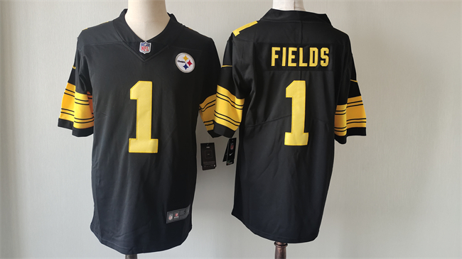 Personalized Men’s Pittsburgh Steelers #1 Justin Fields Black Color Rush Limited Stitched Jersey