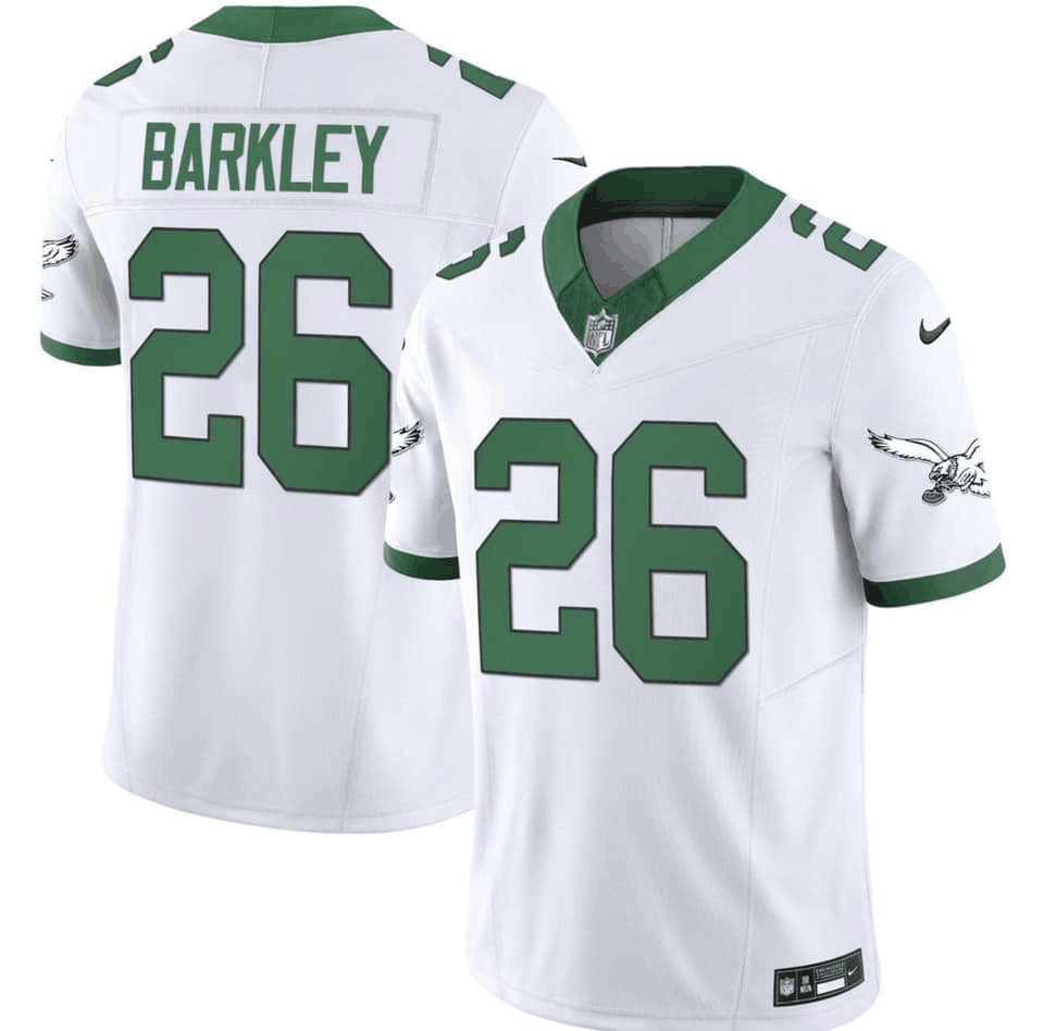 Personalized Men’s Philadelphia Eagles #26 Saquon Barkley White 2023 F.U.S.E. Untouchable Throwback Stitched Football Jersey