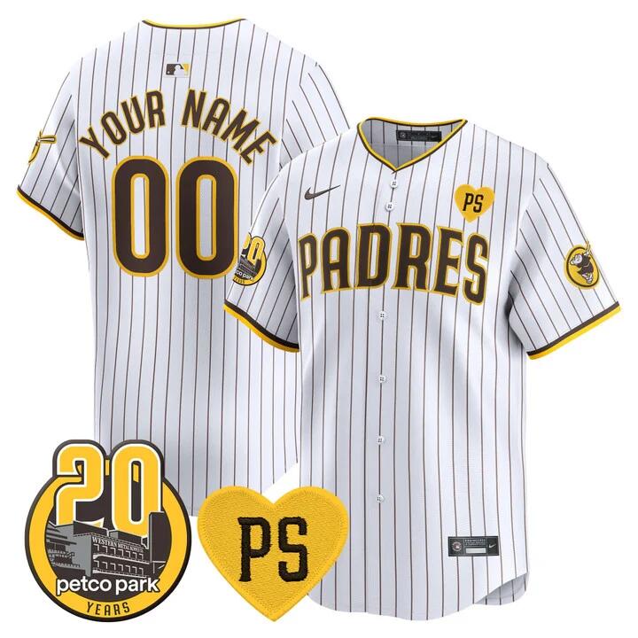 Personalized Men’s San Diego Padres Active Player White And Petco Park 20th Patch Limited Stitched Baseball Jersey