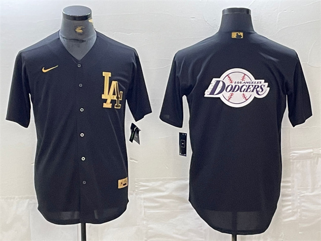 Personalized Men’s Los Angeles Dodgers Team Big Logo Black Cool Base Stitched Baseball Jersey