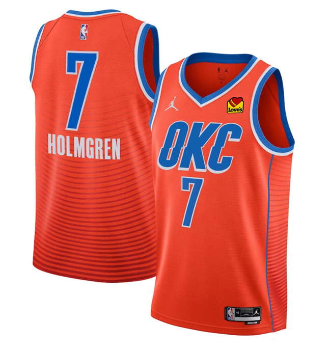 Personalized Men’s Oklahoma City Thunder #7 Chet Holmgren Orange Statement Edition Stitched Basketball Jersey