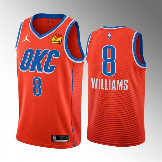 Personalized Men’s Oklahoma City Thunder #8 Jalen Williams Orange Statement Edition Stitched Basketball Jersey