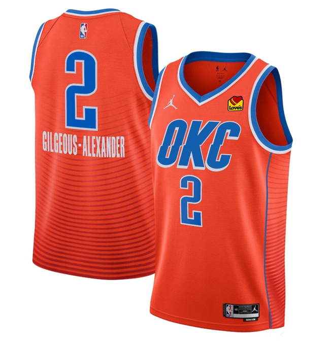 Personalized Men’s Oklahoma City Thunder #2 Shai Gilgeous-Alexander Orange Statement Edition Stitched Basketball Jersey