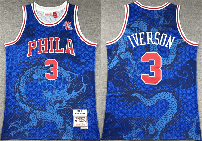 Personalized Men’s Philadelphia 76ers #3 Allen Iverson Royal Throwback Stitched Basketball Jersey