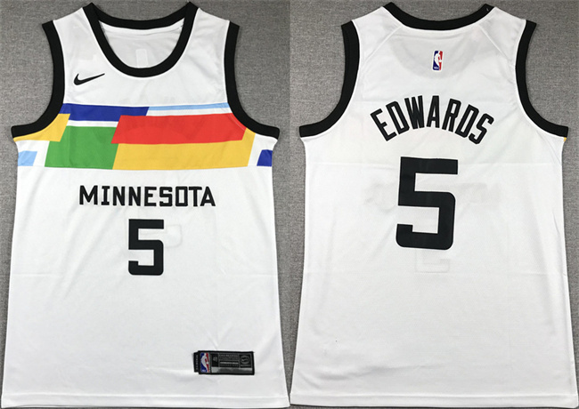 Personalized Men’s Minnesota Timberwolves #5 Anthony Edwards White City Edition Stitched Jersey