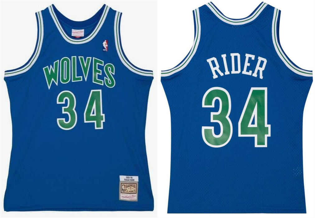 Personalized Men’s Minnesota Timberwolves #34 Isaiah Rider Jr Blue 1993-94 Throwback Swingman Stitched Jersey