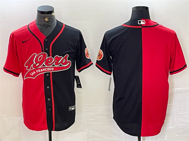 Personalized Men’s San Francisco 49ers Blank Red Black Split With Patch Cool Base Stitched Baseball Jersey