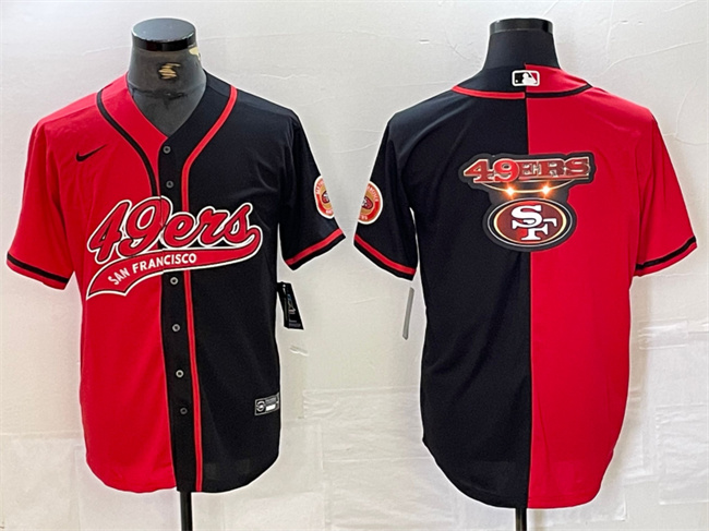 Personalized Men’s San Francisco 49ers Red Black Split Team Big Logo With Patch Cool Base Stitched Baseball Jersey