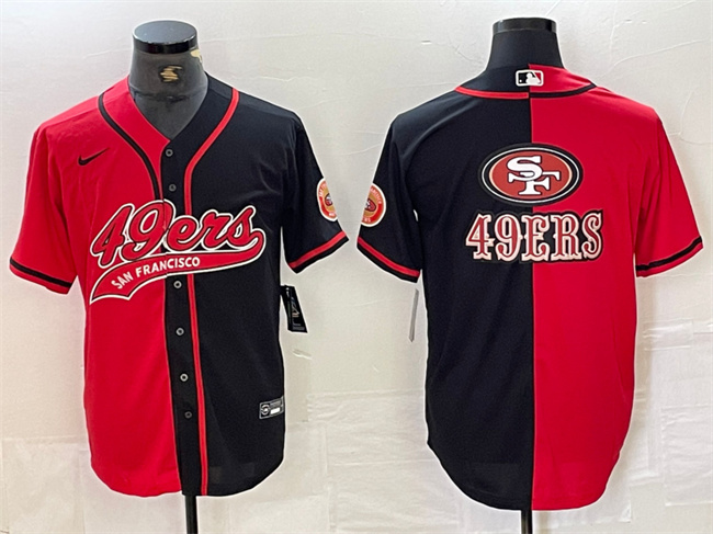 Personalized Men’s San Francisco 49ers Red Black Split Team Big Logo With Patch Cool Base Stitched Baseball Jersey 3
