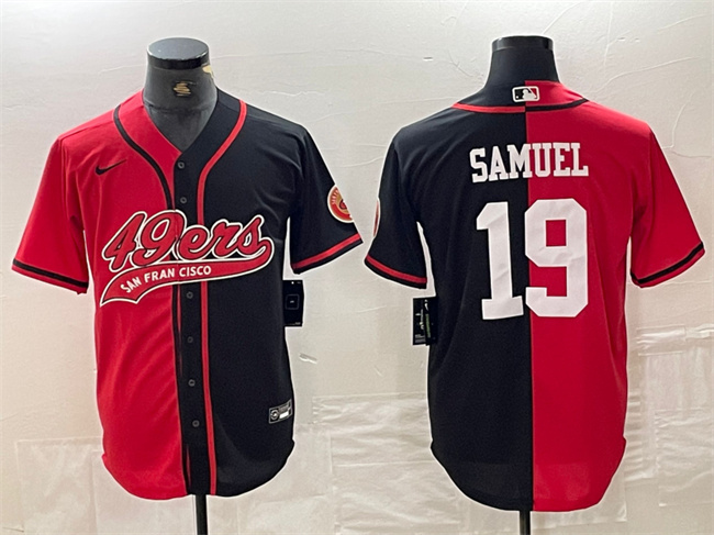 Personalized Men’s San Francisco 49ers #19 Deebo Samuel Red Black Split With Patch Cool Base Stitched Baseball Jersey