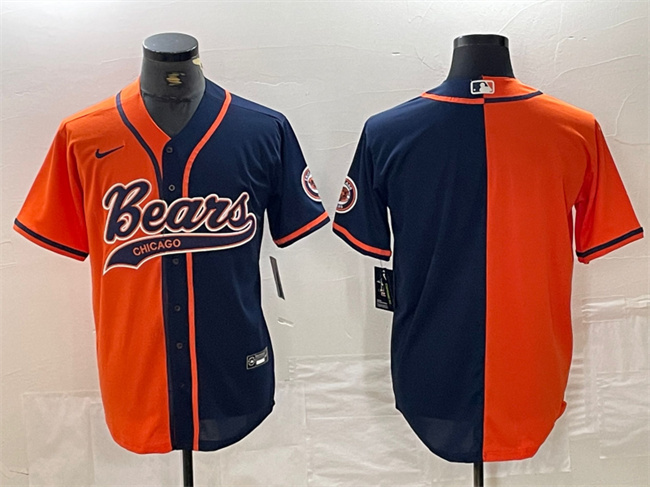 Personalized Men’s Chicago Bears Blank Orange Navy Split With Patch Cool Base Stitched Baseball Jersey
