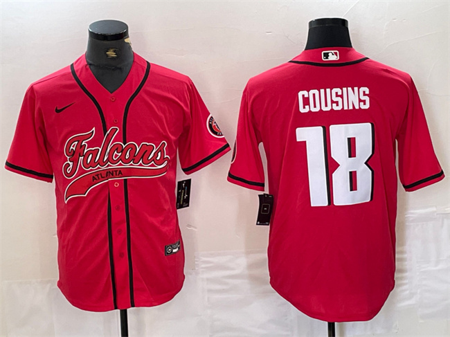 Personalized Men’s Atlanta Falcons #18 Kirk Cousins Red With Patch Cool Base Stitched Baseball Jersey