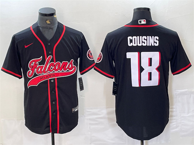 Personalized Men’s Atlanta Falcons #18 Kirk Cousins Black With Patch Cool Base Stitched Baseball Jersey