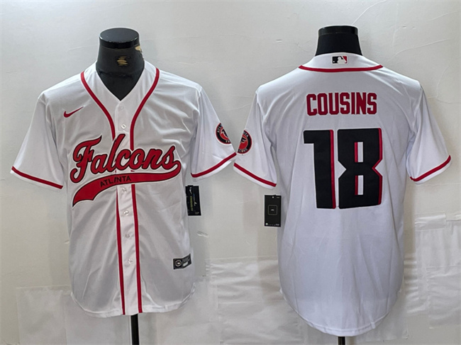 Personalized Men’s Atlanta Falcons #18 Kirk Cousins White With Patch Cool Base Stitched Baseball Jersey