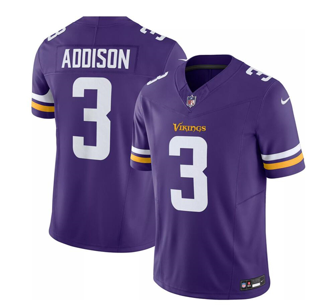 Personalized Men’s Minnesota Vikings #3 Jordan Addison Purple 2023 F.U.S.E. Untouchable Limited Stitched Jersey